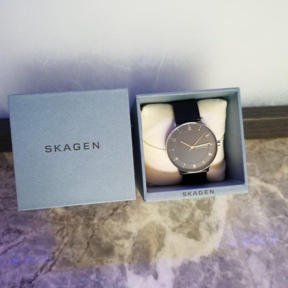 Skagen Riis Three Hand Midnight Leather Watch